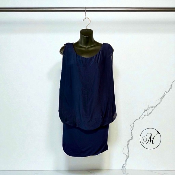 M Made In Italy, Navy Silk & Viscose Tunic Dress, Size M - Picture 1 of 9